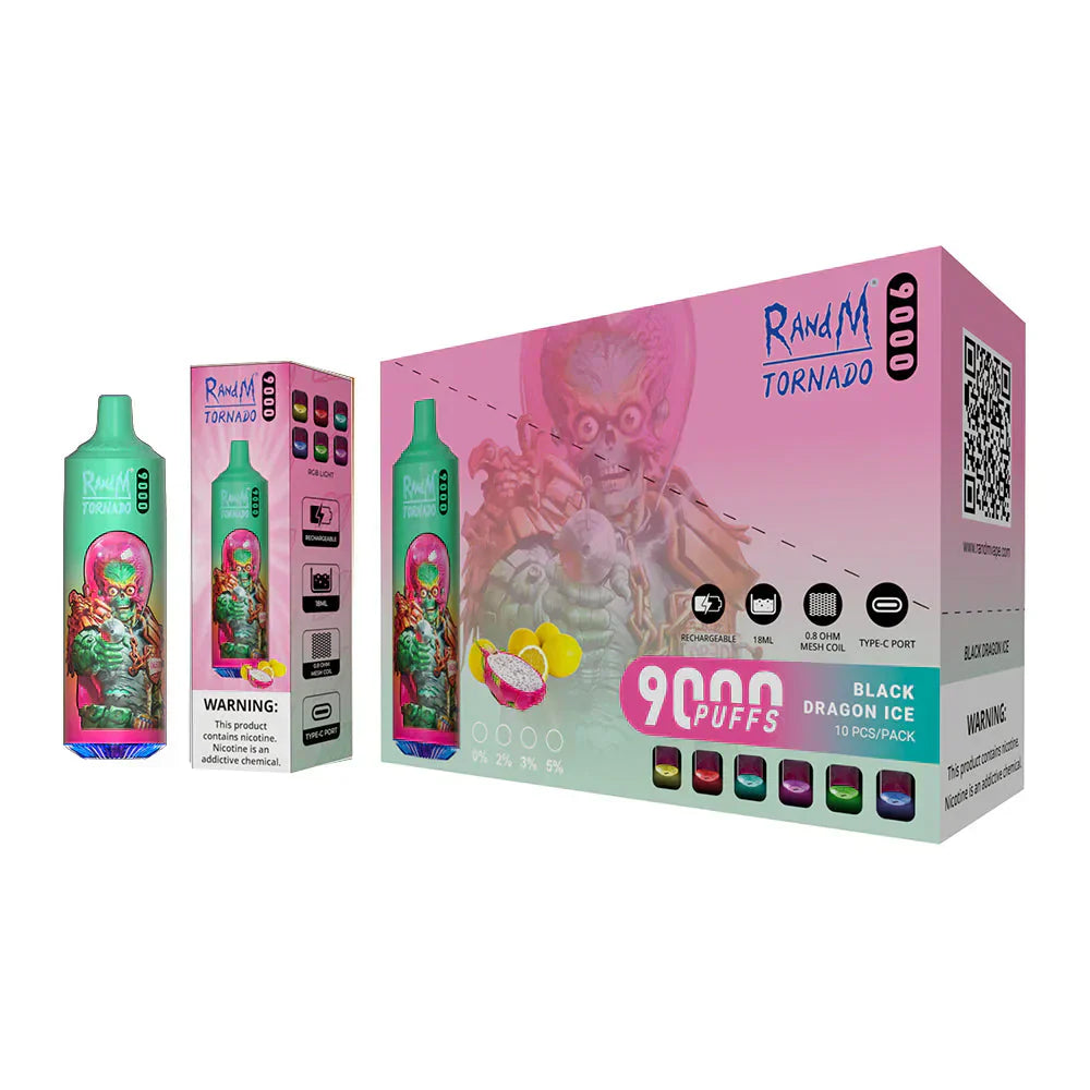 RandM Tornado Black Dragon Ice 9000 - Pack de 10