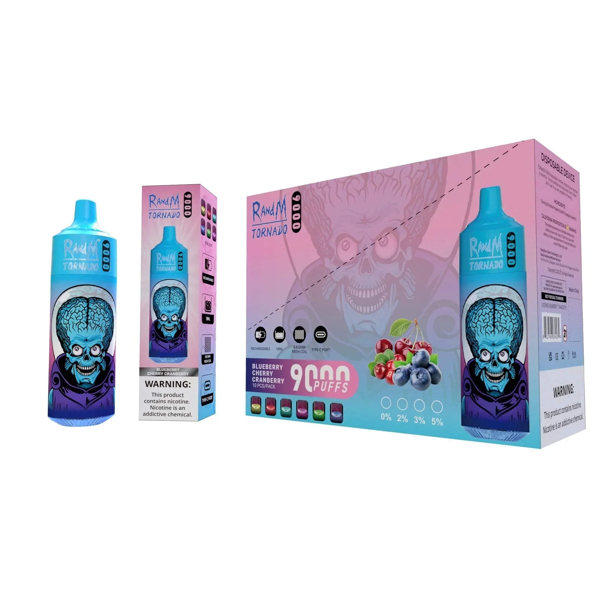 RandM Tornado Blueberry Cherry Cranberry 9000 - Pack de 10