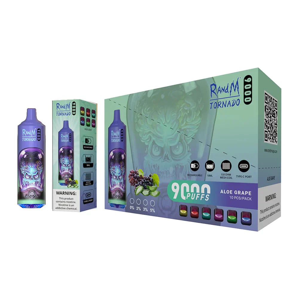 RandM Tornado Aloe Grape 9000 - Pack de 10