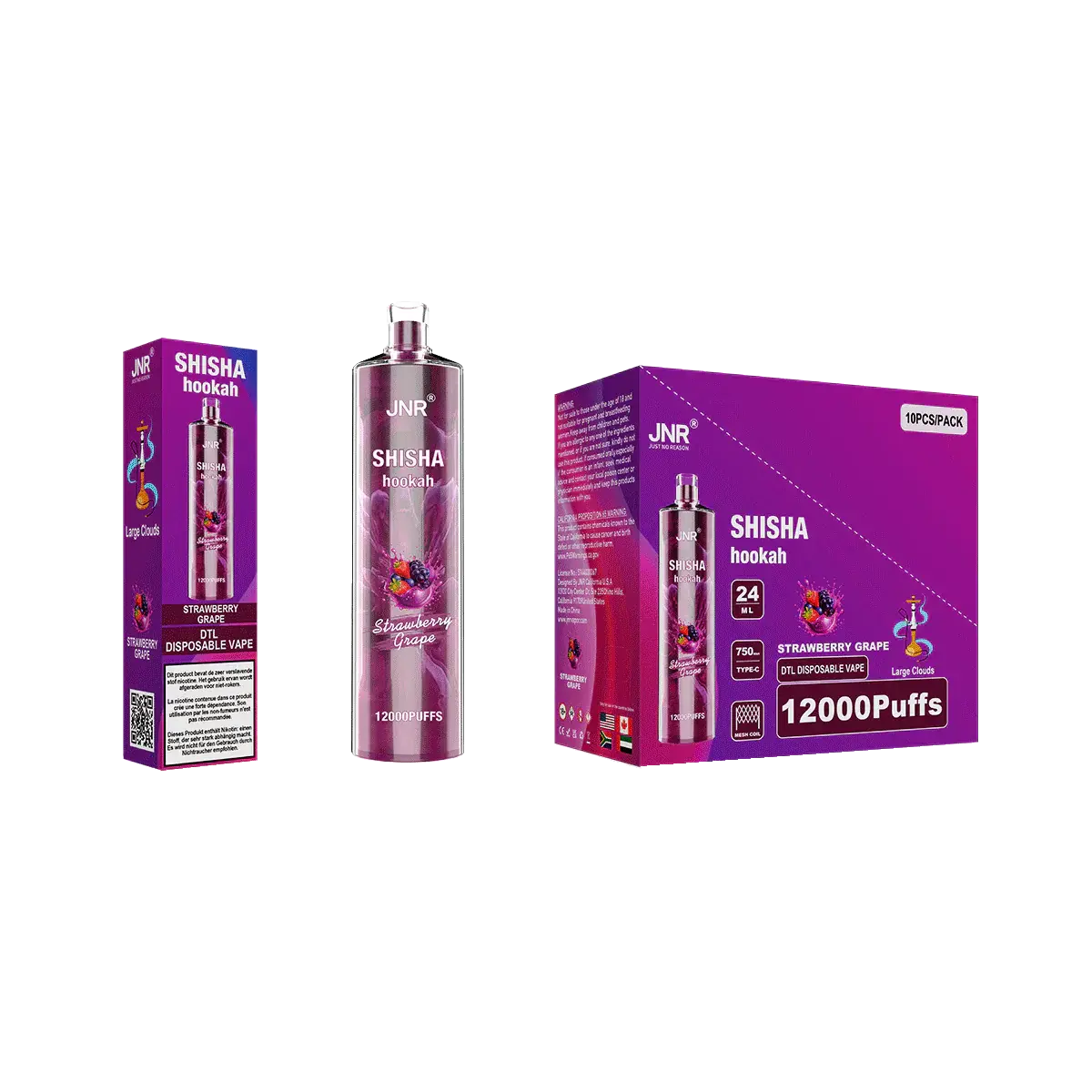 Shisha Hookah Strawberry Grape 12000 - Pack de 10